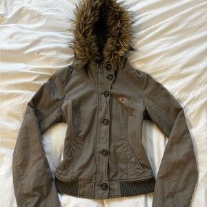 Hollister Utility cargo Jacket with Faux Fur Hood